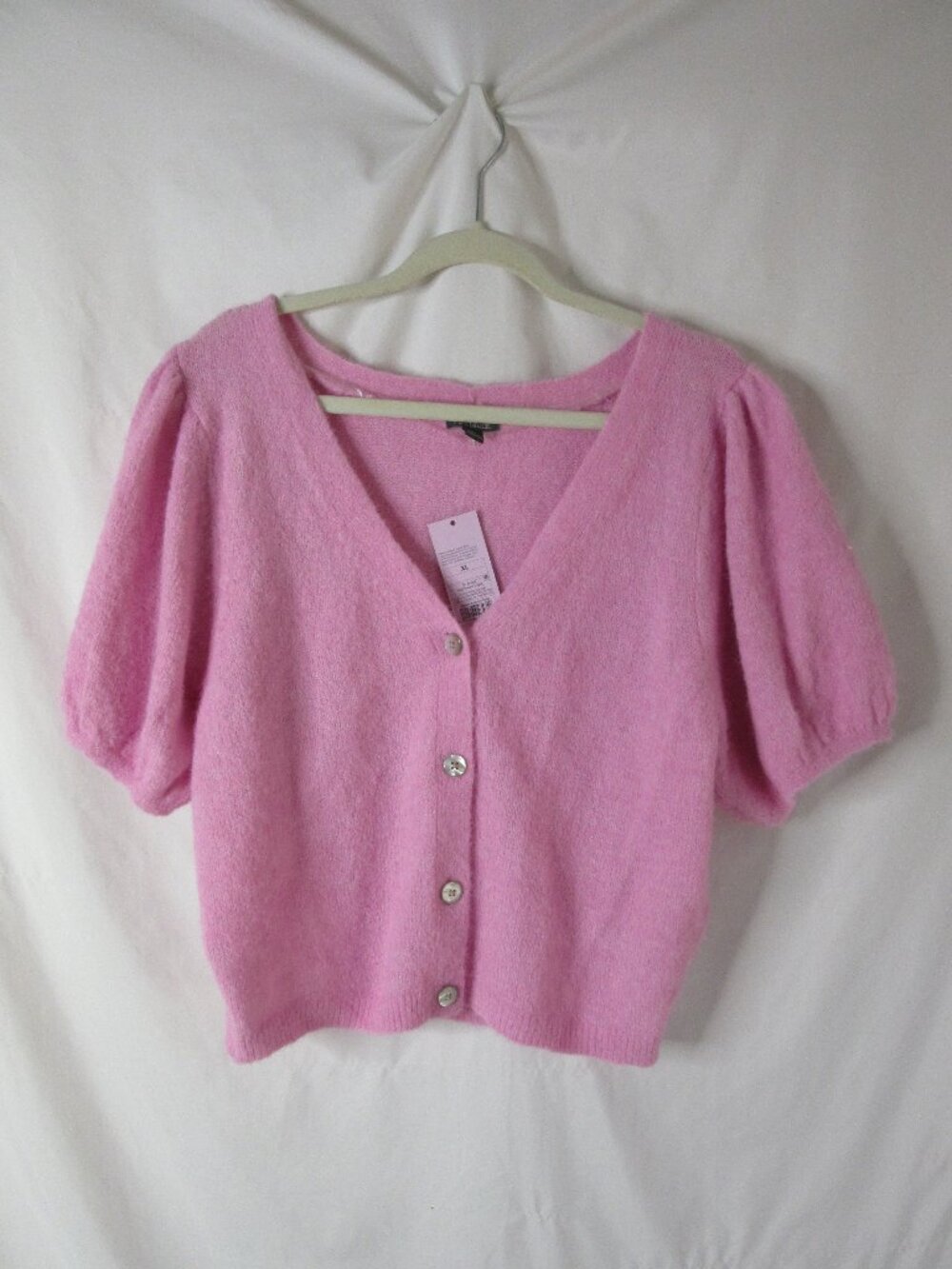 Wild Fable Cardigan Sweater Rose Pink Short Sleeve Button Up Fuzzy Size XL NWT